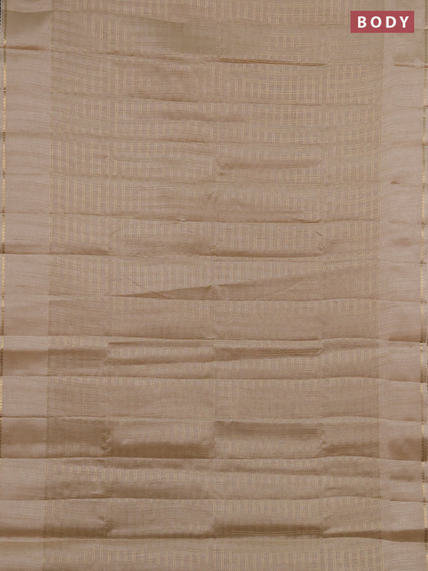 Semi tussar saree beige and beige with allover zari checked pattern and simple border