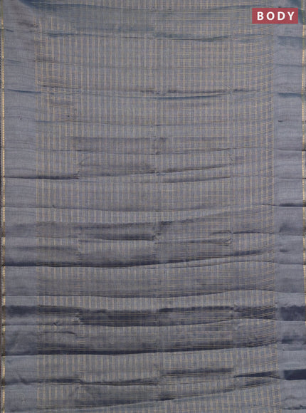 Semi tussar saree bluish grey and beige with allover zari checked pattern and simple border