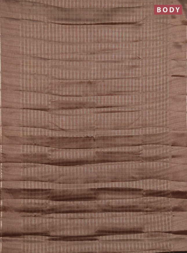 Semi tussar saree brown and beige with allover zari checked pattern and simple border