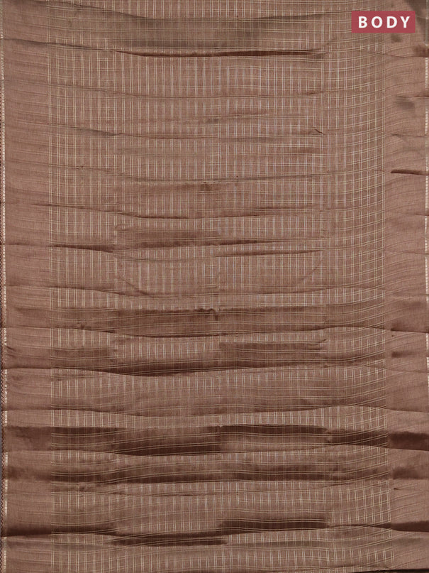 Semi tussar saree brown and beige with allover zari checked pattern and simple border