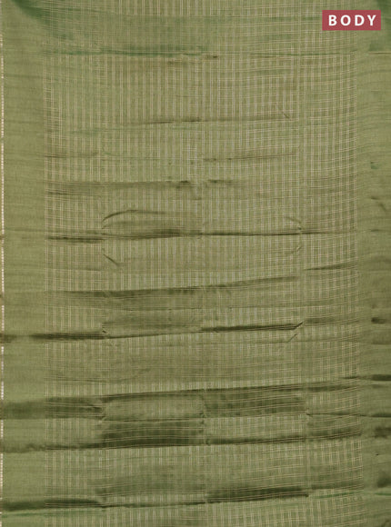 Semi tussar saree green and beige with allover zari checked pattern and simple border