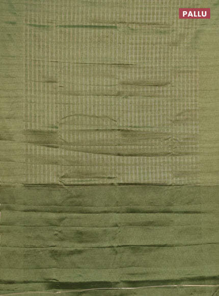 Semi tussar saree green and beige with allover zari checked pattern and simple border