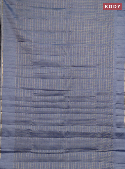 Semi tussar saree bluish grey and beige with allover zari checked pattern and simple border