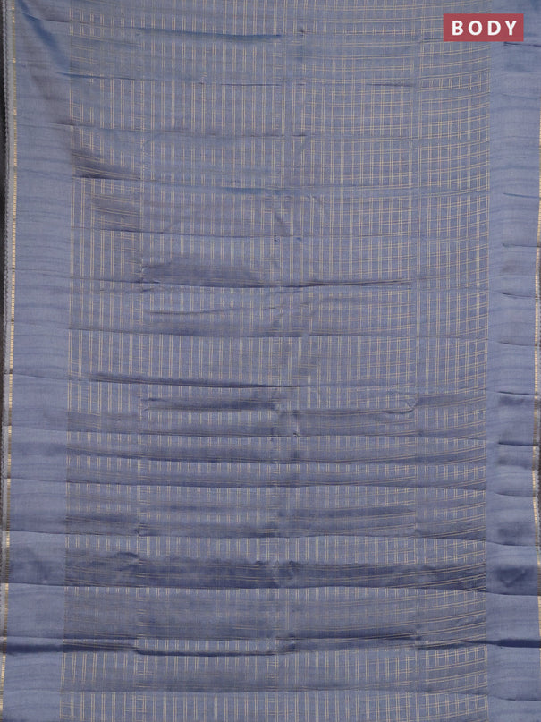 Semi tussar saree bluish grey and beige with allover zari checked pattern and simple border