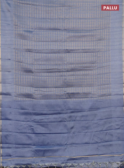 Semi tussar saree bluish grey and beige with allover zari checked pattern and simple border