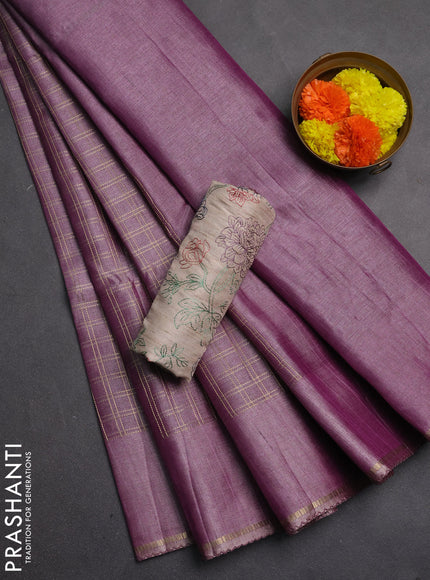 Semi tussar saree pastel pink and beige with allover zari checked pattern and simple border