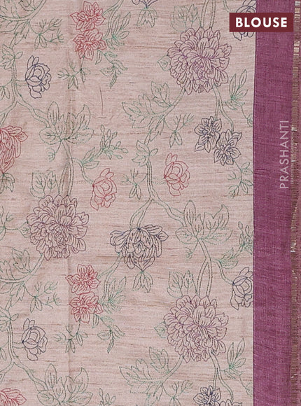 Semi tussar saree pastel pink and beige with allover zari checked pattern and simple border