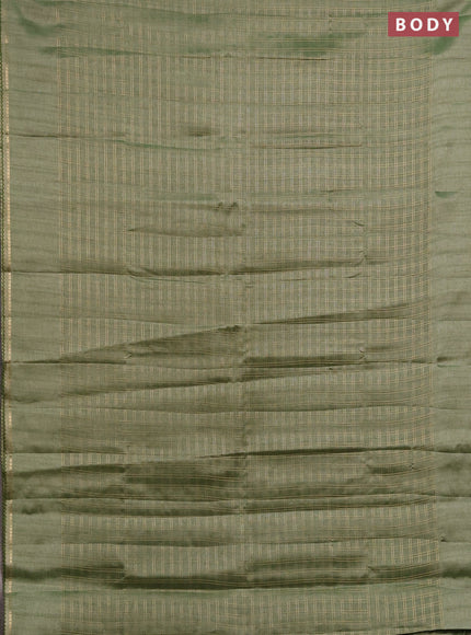 Semi tussar saree green and beige with allover zari checked pattern and simple border