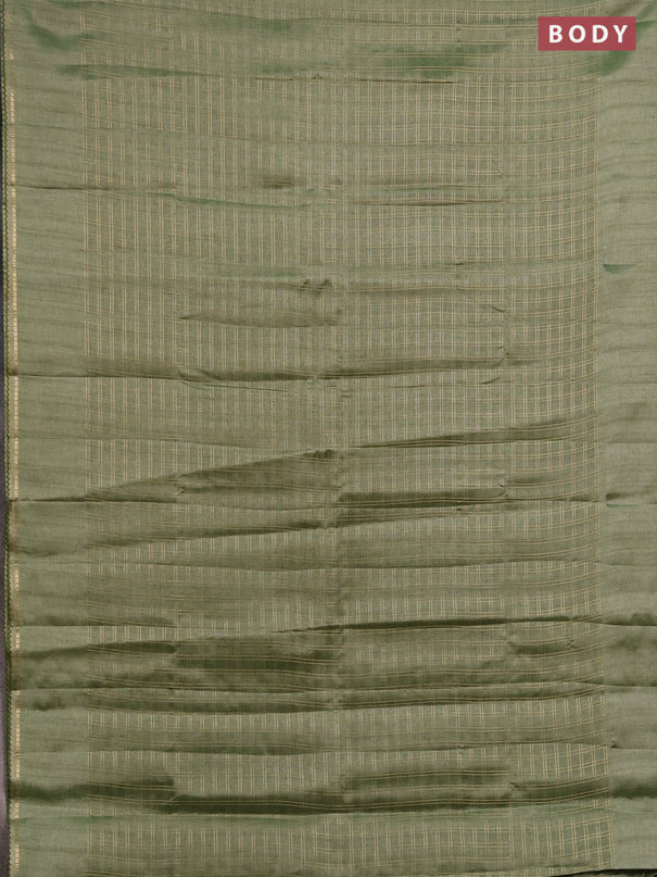 Semi tussar saree green and beige with allover zari checked pattern and simple border