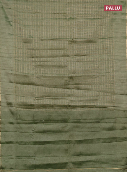 Semi tussar saree green and beige with allover zari checked pattern and simple border