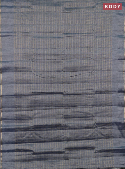 Semi tussar saree pastel blue and beige with allover zari checked pattern and simple border