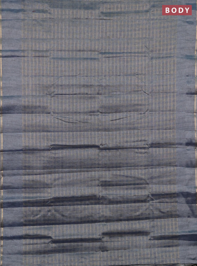 Semi tussar saree pastel blue and beige with allover zari checked pattern and simple border