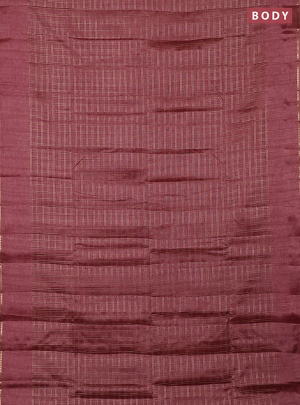 Semi tussar saree pastel maroon and beige with allover zari checked pattern and simple border