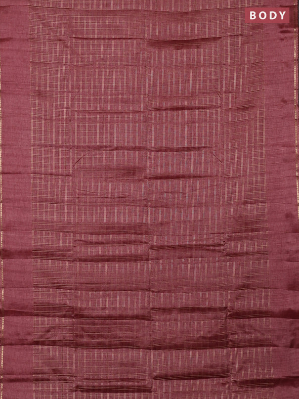 Semi tussar saree pastel maroon and beige with allover zari checked pattern and simple border