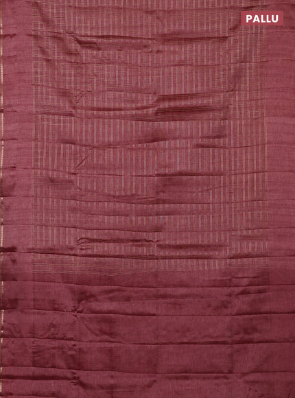 Semi tussar saree pastel maroon and beige with allover zari checked pattern and simple border
