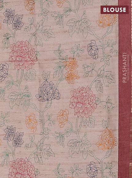 Semi tussar saree pastel maroon and beige with allover zari checked pattern and simple border