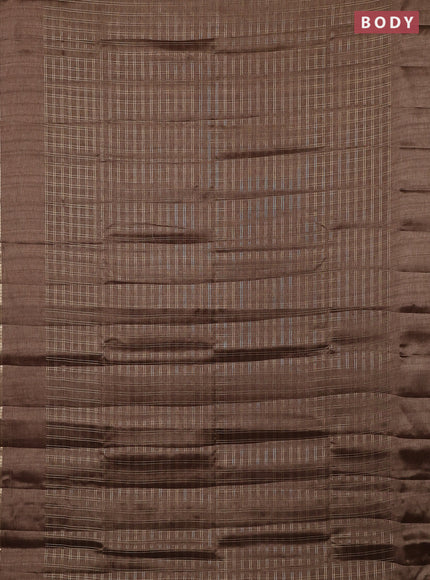 Semi tussar saree brown and beige with allover zari checked pattern and simple border