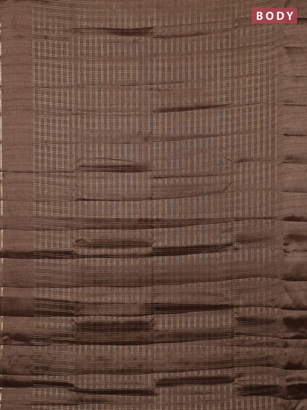 Semi tussar saree brown and beige with allover zari checked pattern and simple border