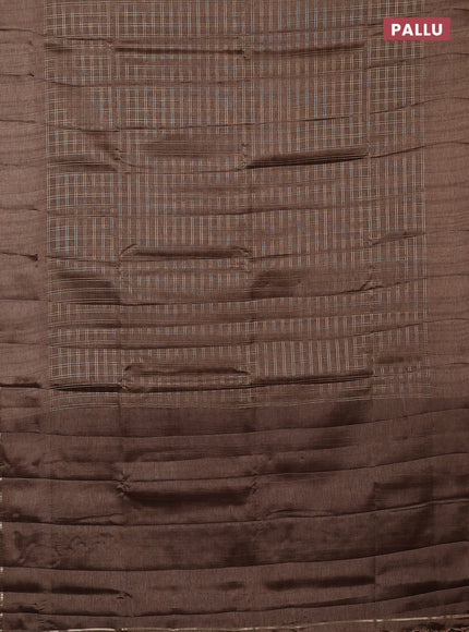 Semi tussar saree brown and beige with allover zari checked pattern and simple border