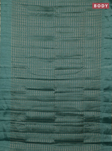 Semi tussar saree teal green and beige with allover zari checked pattern and simple border