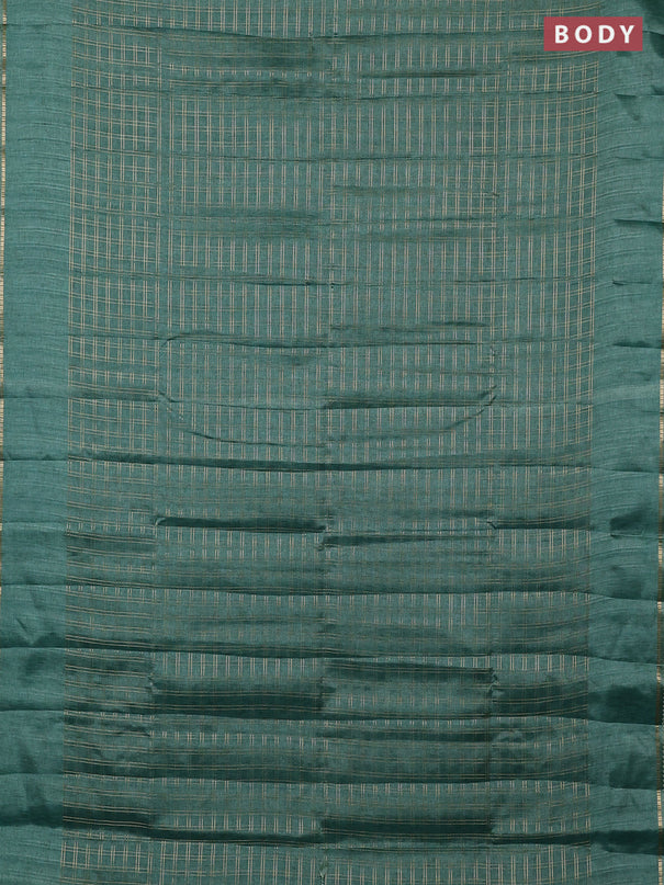 Semi tussar saree teal green and beige with allover zari checked pattern and simple border