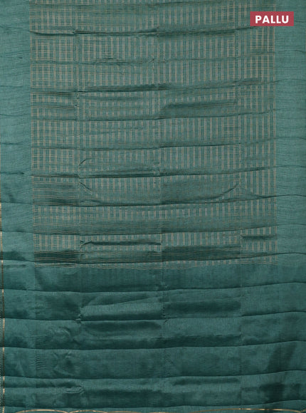 Semi tussar saree teal green and beige with allover zari checked pattern and simple border