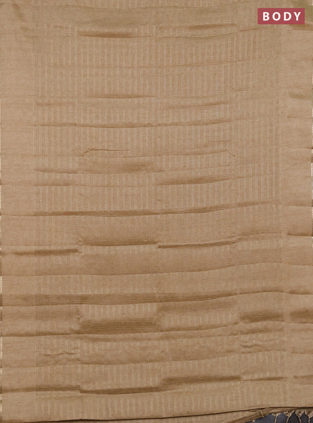 Semi tussar saree sandal and beige with allover zari checked pattern and simple border