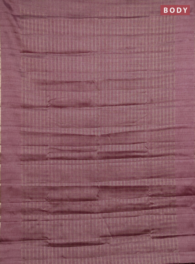 Semi tussar saree mauve pink and beige with allover zari checked pattern and simple border