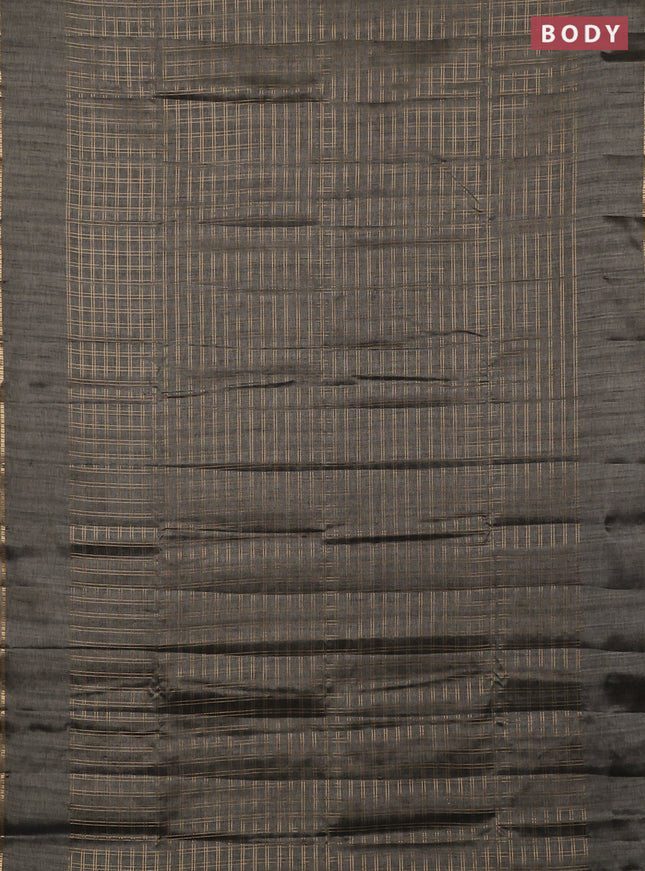 Semi tussar saree grey and beige with allover zari checked pattern and simple border