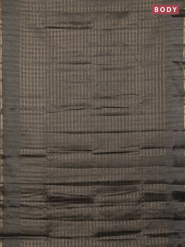 Semi tussar saree grey and beige with allover zari checked pattern and simple border