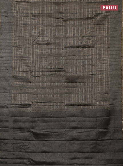 Semi tussar saree grey and beige with allover zari checked pattern and simple border