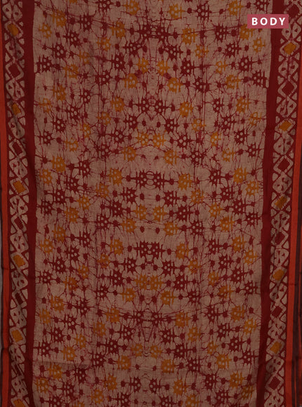 Muslin cotton saree maroon with allover batik prints and zari woven border