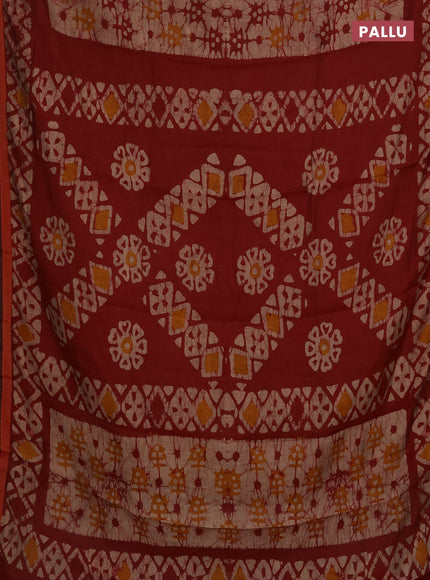 Muslin cotton saree maroon with allover batik prints and zari woven border
