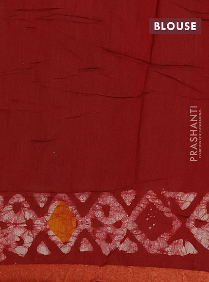Muslin cotton saree maroon with allover batik prints and zari woven border