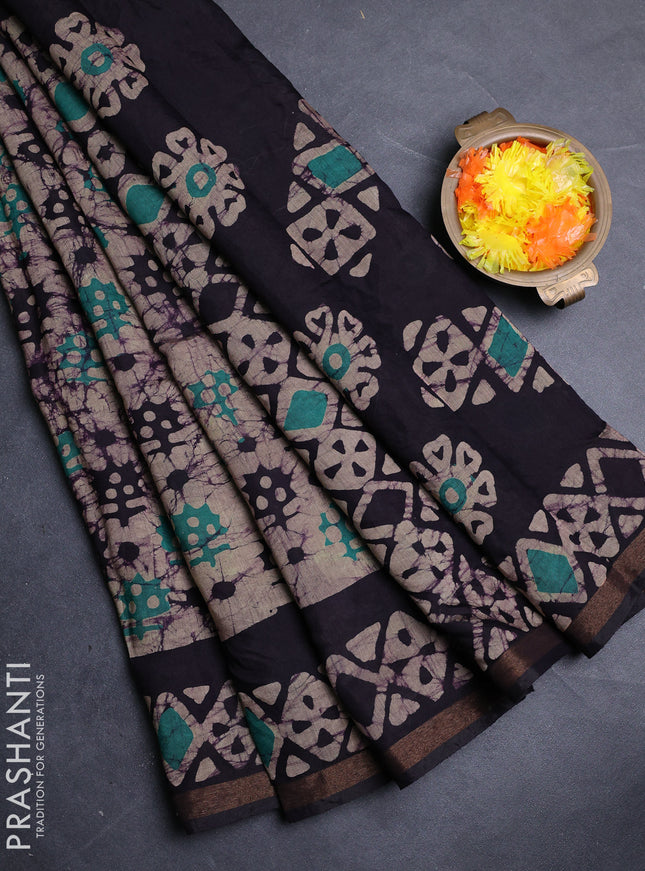 Muslin cotton saree deep wine shade with allover batik prints and zari woven border