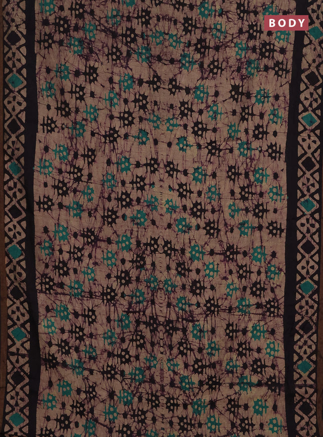 Muslin cotton saree deep wine shade with allover batik prints and zari woven border
