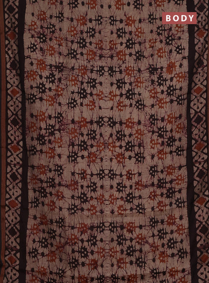 Muslin cotton saree coffee brown with allover batik prints and zari woven border