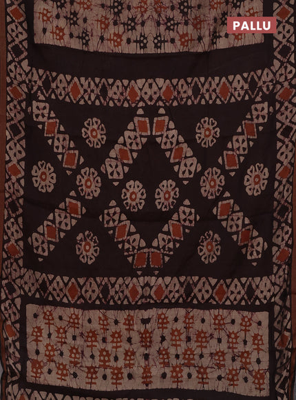 Muslin cotton saree coffee brown with allover batik prints and zari woven border