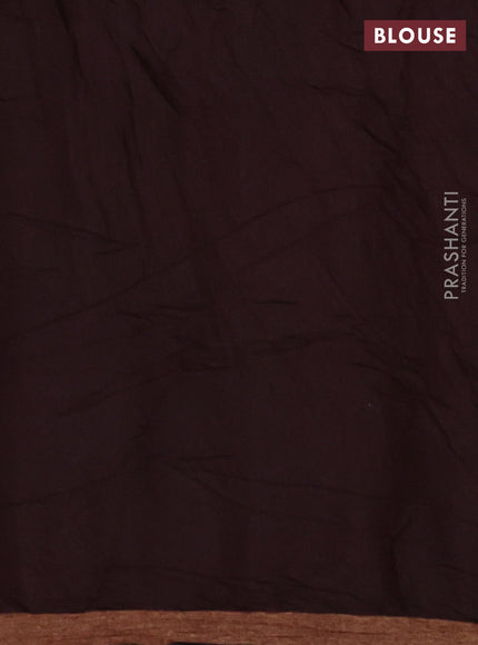 Muslin cotton saree coffee brown with allover batik prints and zari woven border
