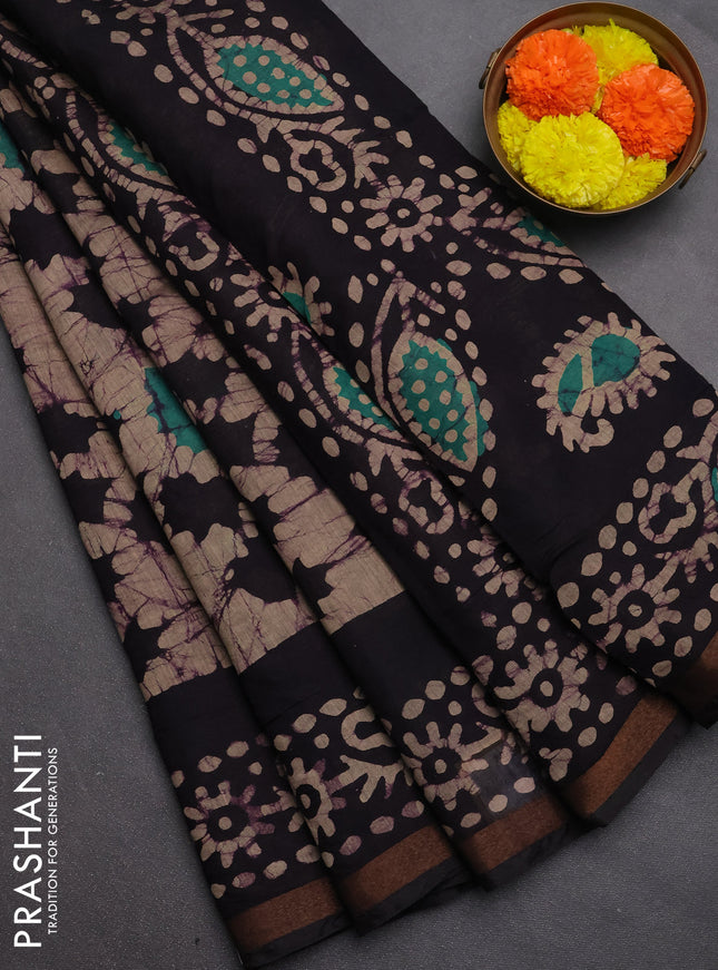Muslin cotton saree deep wine shade with allover batik prints and zari woven border