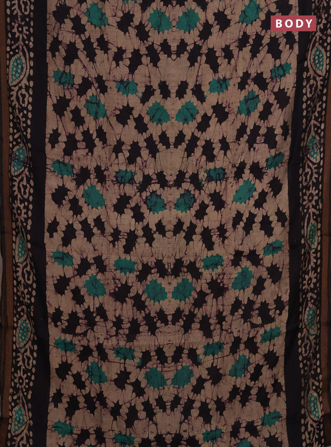 Muslin cotton saree deep wine shade with allover batik prints and zari woven border