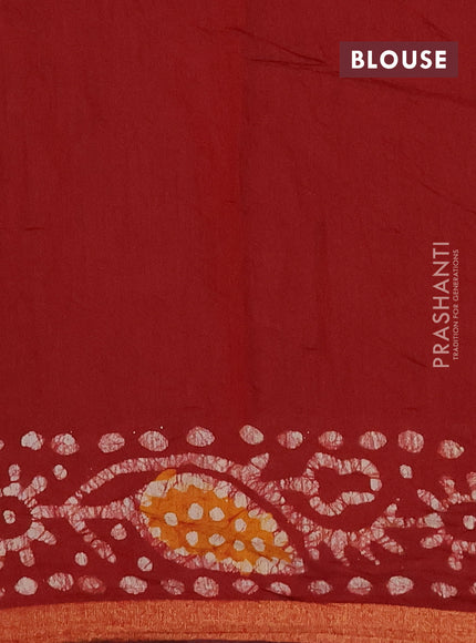 Muslin cotton saree maroon with allover batik prints and zari woven border