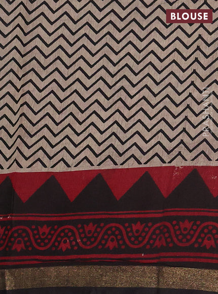 Muslin cotton saree black with allover kalamkari prints and zari woven border