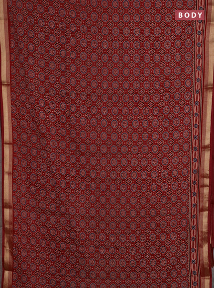 Muslin cotton saree maroon with allover ajrakh prints and zari woven border