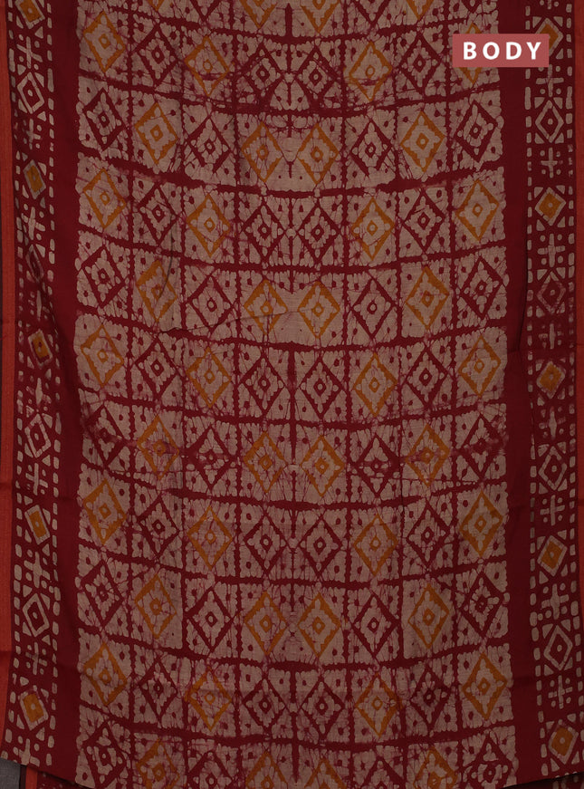 Muslin cotton saree maroon with allover batik prints and zari woven border