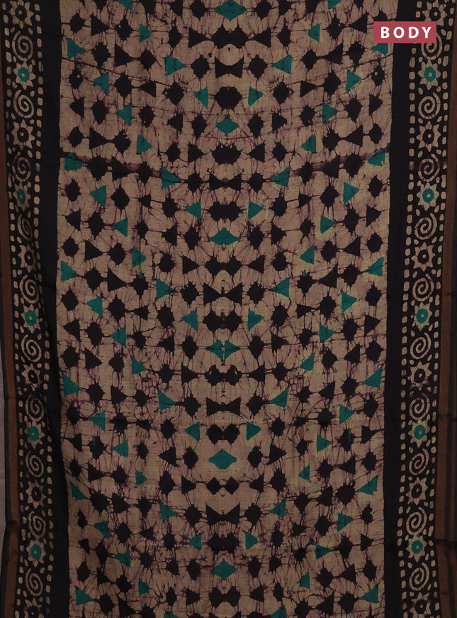 Muslin cotton saree wine shade with allover batik prints and zari woven border