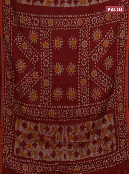 Muslin cotton saree maroon with allover batik prints and zari woven border