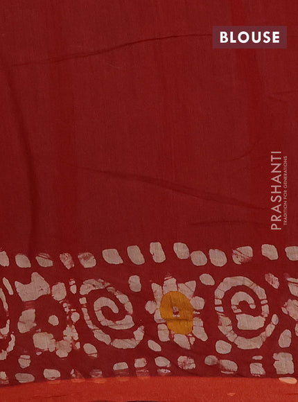 Muslin cotton saree maroon with allover batik prints and zari woven border