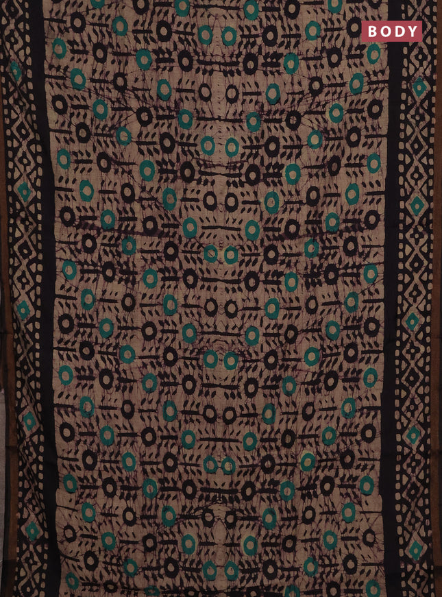 Muslin cotton saree wine shade with allover batik prints and zari woven border