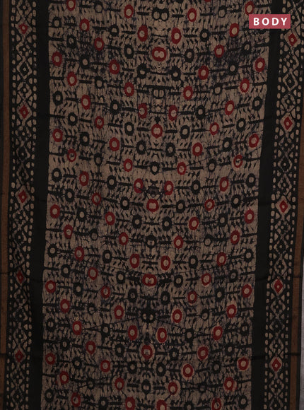 Muslin cotton saree jamun shade with allover batik prints and zari woven border